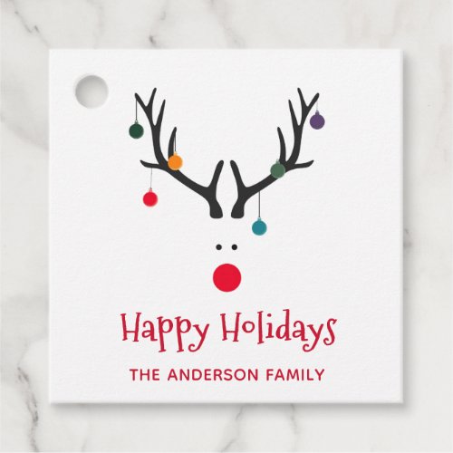 Happy Holidays funny Christmas reindeer white Favor Tags