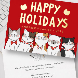 Happy Holidays Funny Cute Cats Caroling Foil Holiday Card