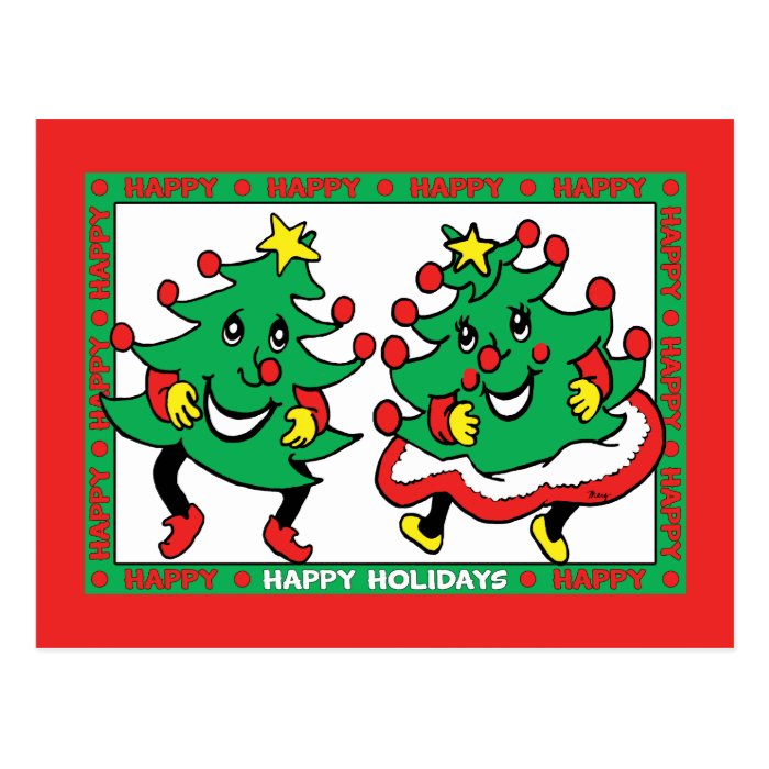 Happy Holidays Funny Dancing Christmas Trees Post Cards
