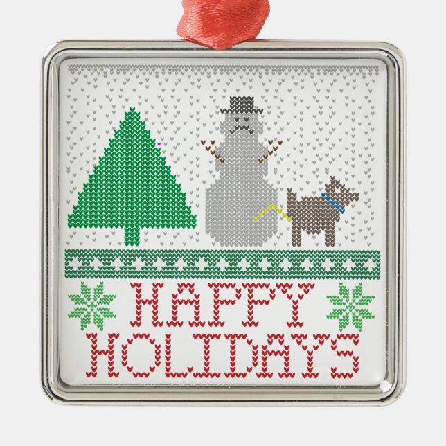 Happy Holidays Funny Dog Peeing Snowman Christmas Metal Ornament (Front)