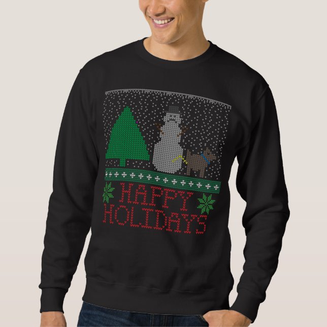 Happy Holidays Funny Dog Peeing Snowman Christmas Sweatshirt (Front)