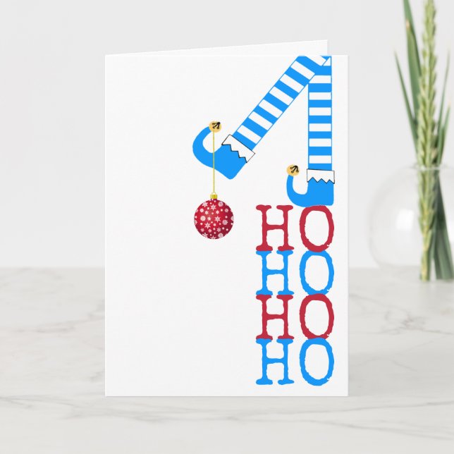 Happy Holidays Funny Elf Ho Ho Ho Photo Christmas Holiday Card (Front)