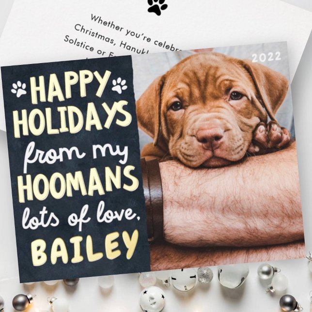 Happy Holidays Funny Modern Pet Custom Photo Foil Holiday Card (Creator Uploaded)