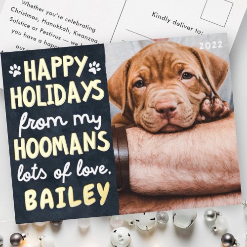 Happy Holidays Funny Modern Pet Custom Photo Foil Holiday Postcard