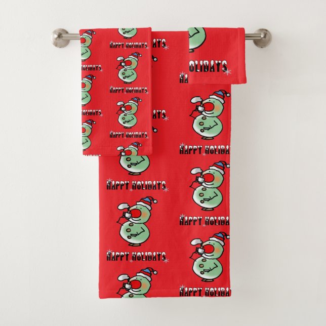 Happy Holidays (funny snowman) Bath Towel Set (Insitu)