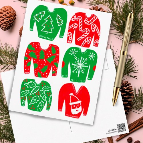 HAPPY HOLIDAYS Funny Ugly Xmas Sweaters Postcard