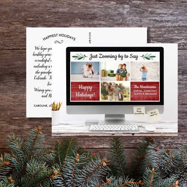 Happy Holidays Funny Zoom Quarantine Photo Collage Postcard (Creator Uploaded)