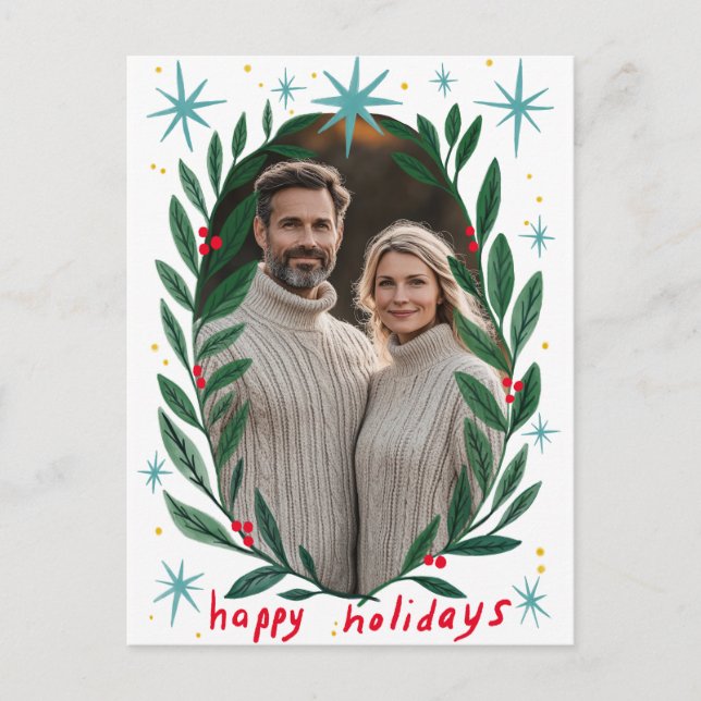 Happy Holidays Garland CUSTOM PHOTO Christmas Holiday Postcard (Front)