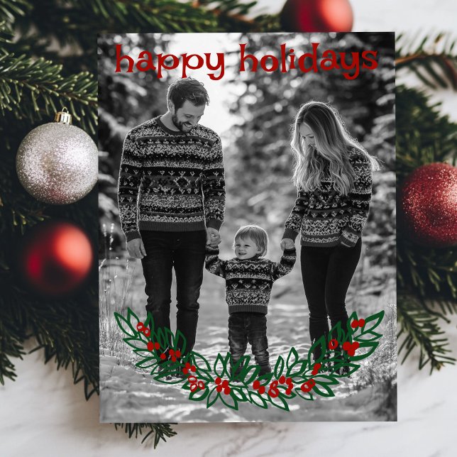 Happy Holidays Garland CUSTOM PHOTO Christmas Holiday Postcard (Happy Holidays Garland CUSTOM PHOTO Christmas Holiday Postcard
)