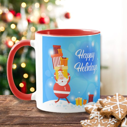 Happy Holidays Gift Carrying Santa  Christmas Mug