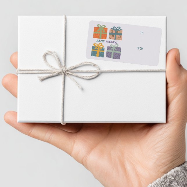 HAPPY HOLIDAYS Gifts Bows Christmas CUSTOM TO FROM Label (HAPPY HOLIDAYS Gifts Bows Christmas CUSTOM TO FROM Label Sticker
)