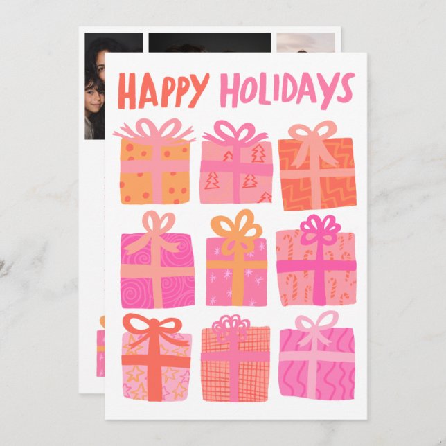HAPPY HOLIDAYS Gifts Christmas CUSTOM 3 Photos  Holiday Card (Front/Back)