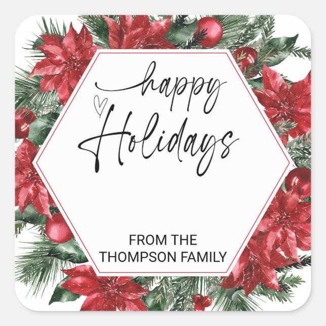 Happy Holidays Gifts Envelopes Christmas Wishes  Square Sticker (Front)