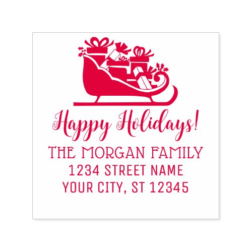 Happy Holidays Gifts in Sleigh Name Return Address Self_inking Stamp