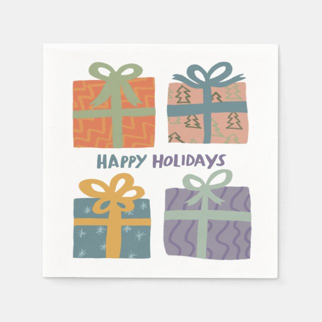 HAPPY HOLIDAYS Gifts Presents Christmas CUSTOM Napkins (Front)