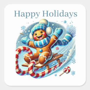Happy Holidays gingerbread add text Square Sticker