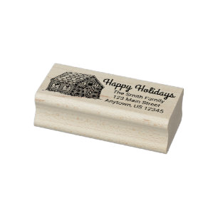 Happy Holidays Gingerbread Christmas Xmas Address Rubber Stamp