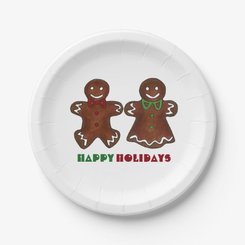 Happy Holidays Gingerbread Cookie Christmas Plates