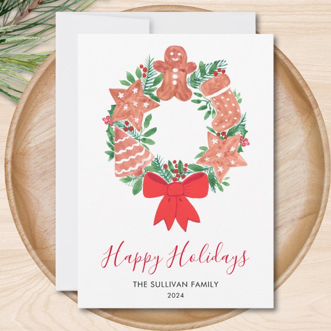 Happy Holidays Gingerbread Cookie Wreath Holiday Card (Creator Uploaded)