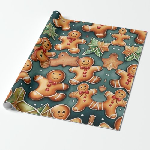 Happy Holidays Gingerbread cookies  Wrapping Paper