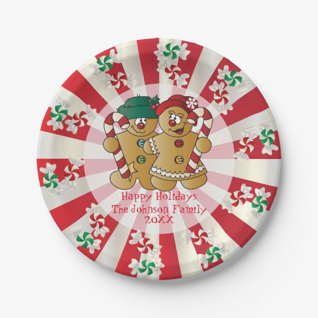 Happy Holidays Gingerbread Couple | DIY Text Paper Plates (Front)