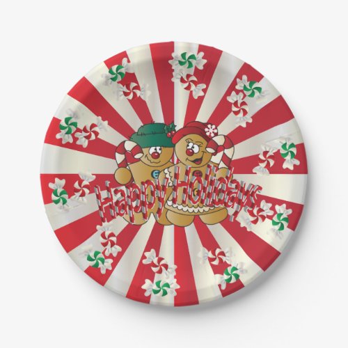 Happy Holidays Gingerbread Couple Paper Plates