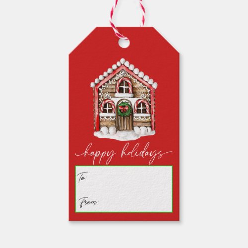 Happy Holidays Gingerbread House Christmas Gift Tags