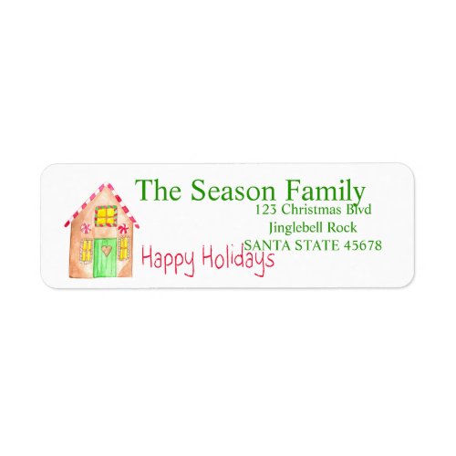 Happy Holidays Gingerbread house Label