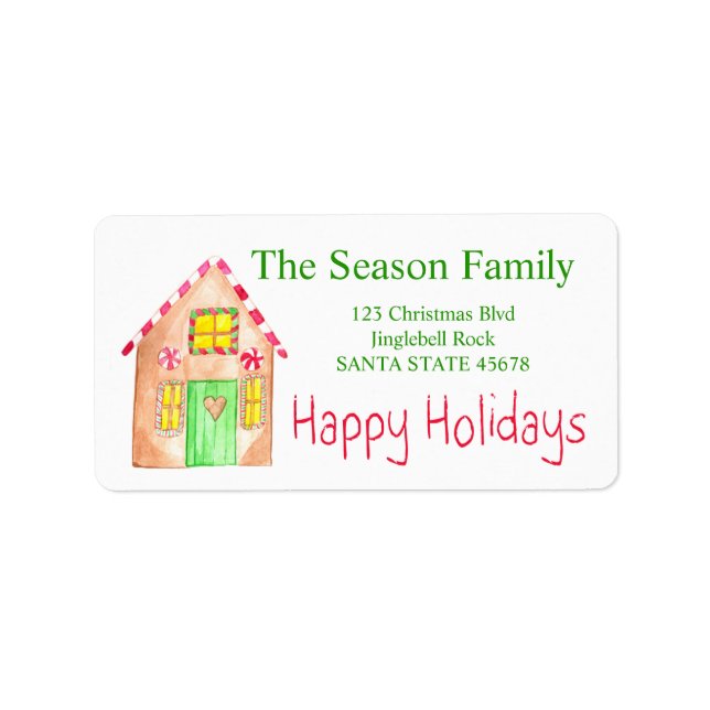 Happy Holidays Gingerbread house Label (Front)