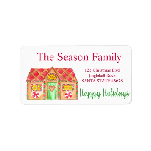 Happy Holidays Gingerbread house Label