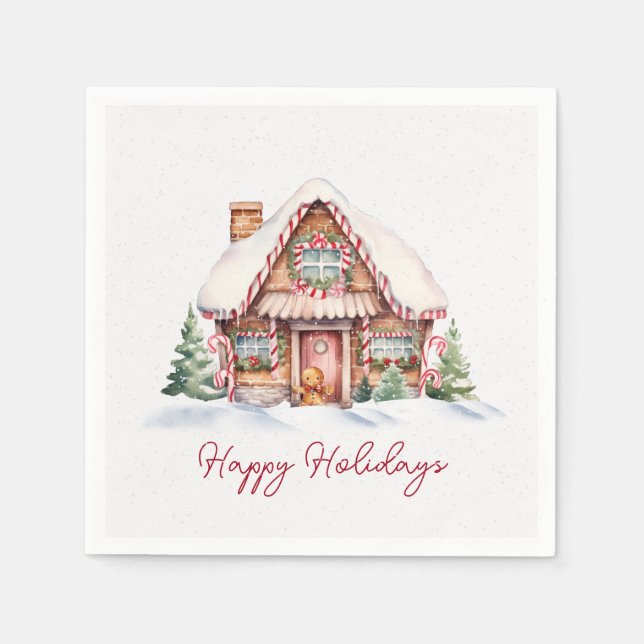 Happy Holidays Gingerbread House Napkins (Front)