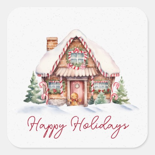 Happy Holidays Gingerbread House Square Sticker