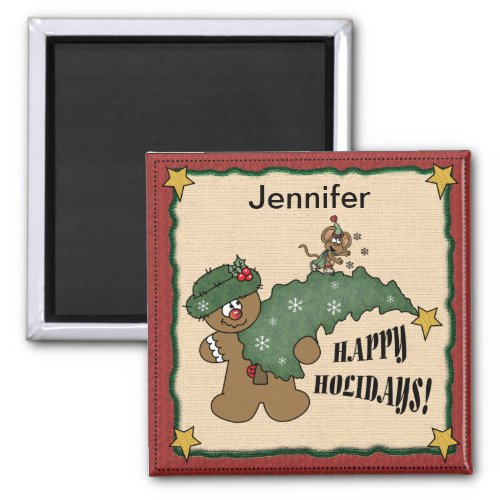 Happy Holidays Gingerbread Man and Mouse Magnet