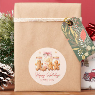 Happy Holidays Gingerbread Man Blush Classic Round Sticker