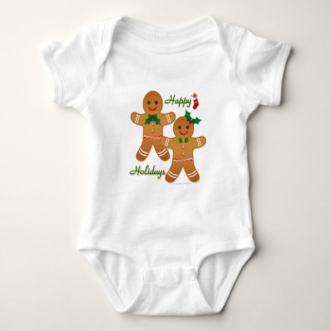 Happy Holidays Gingerbread Man Boy Girl Baby Bodysuit (Front)