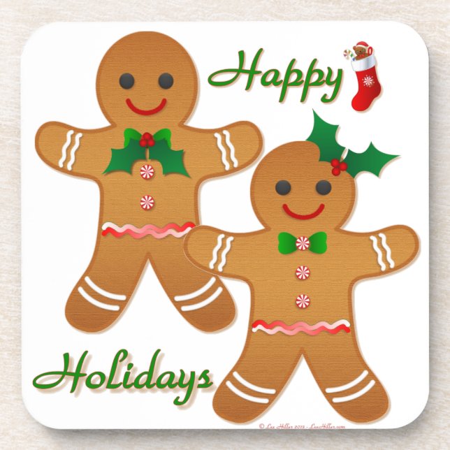 Happy Holidays Gingerbread Man Boy Girl Beverage Coaster (Front)