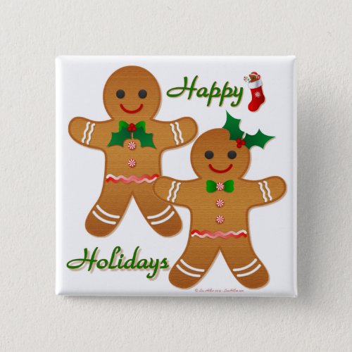 Happy Holidays Gingerbread Man Boy Girl Button