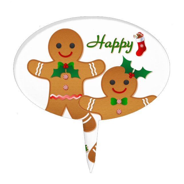 Happy Holidays Gingerbread Man Boy Girl Cake Topper (Front)