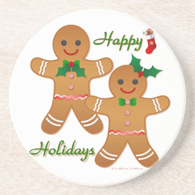 Happy Holidays Gingerbread Man Boy Girl Drink Coaster (Front)