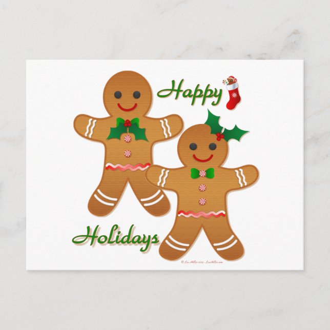 Happy Holidays Gingerbread Man Boy Girl Holiday Postcard (Front)
