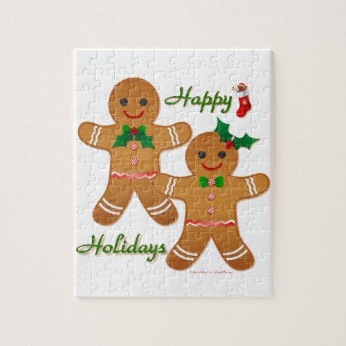 Happy Holidays Gingerbread Man Boy Girl Jigsaw Puzzle