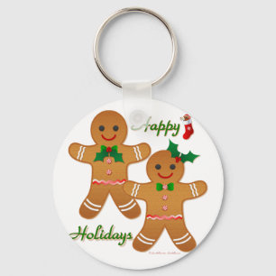 Happy Holidays Gingerbread Man Boy Girl Keychain