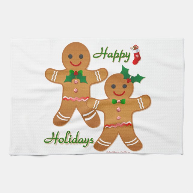 Happy Holidays Gingerbread Man Boy Girl Kitchen Towel (Horizontal)