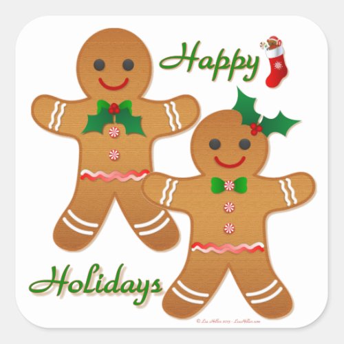 Happy Holidays Gingerbread Man Boy Girl Square Sticker