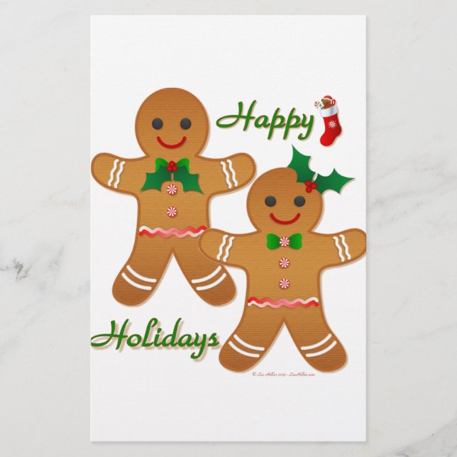 Happy Holidays Gingerbread Man Boy Girl Stationery (Front)