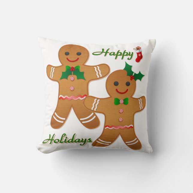 Happy Holidays Gingerbread Man Boy Girl Throw Pillow (Front)