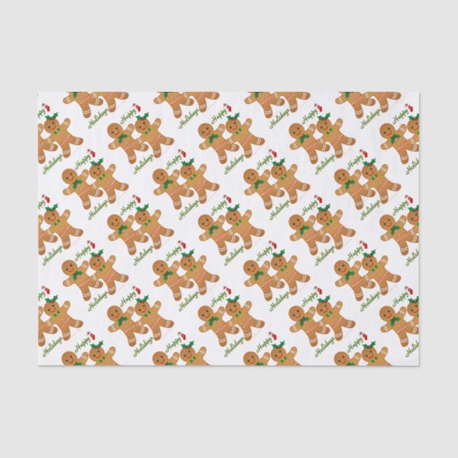 Happy Holidays Gingerbread Man Boy Girl Tissue Paper (Front)