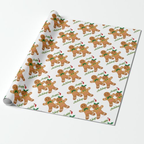 Happy Holidays Gingerbread Man Boy Girl Wrapping Paper