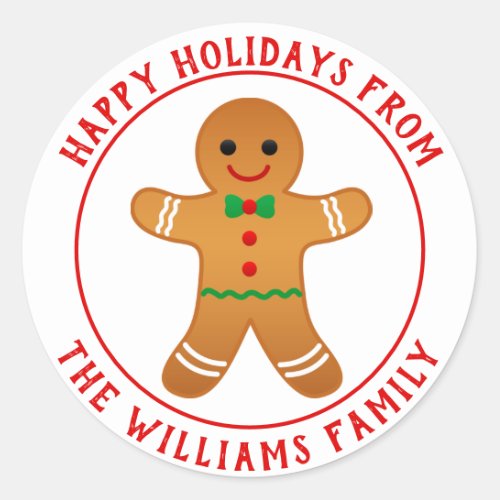 Happy Holidays Gingerbread Man Christmas Classic Round Sticker