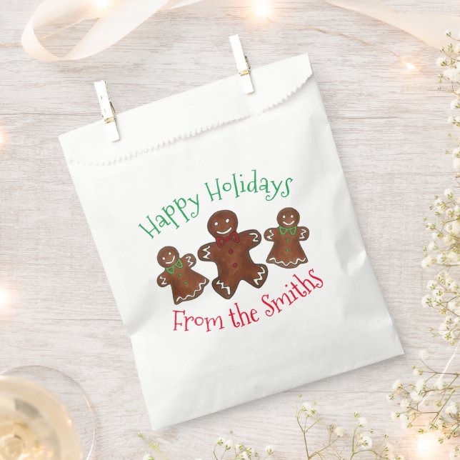 Happy Holidays Gingerbread Man Christmas Cookies Favor Bag (Clipped)